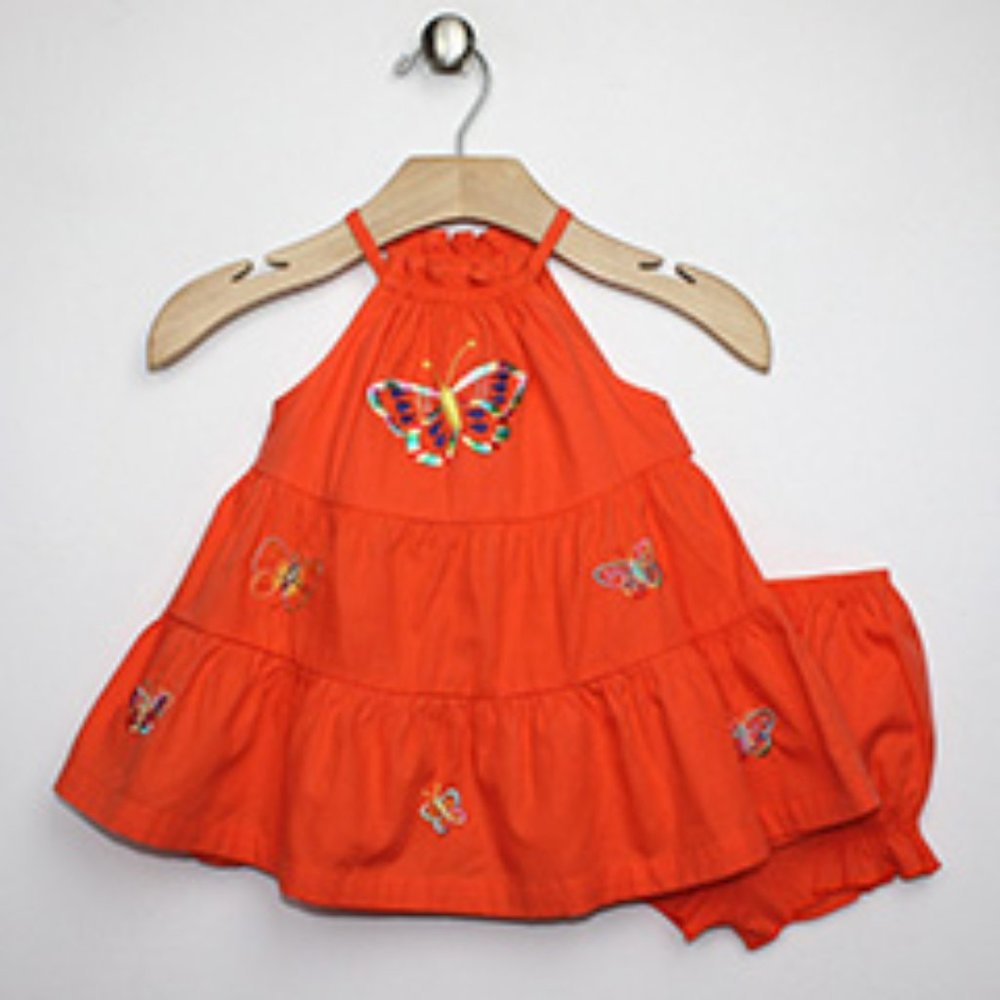 Lele For Kids Orange Butterfly Dress & Bloomers